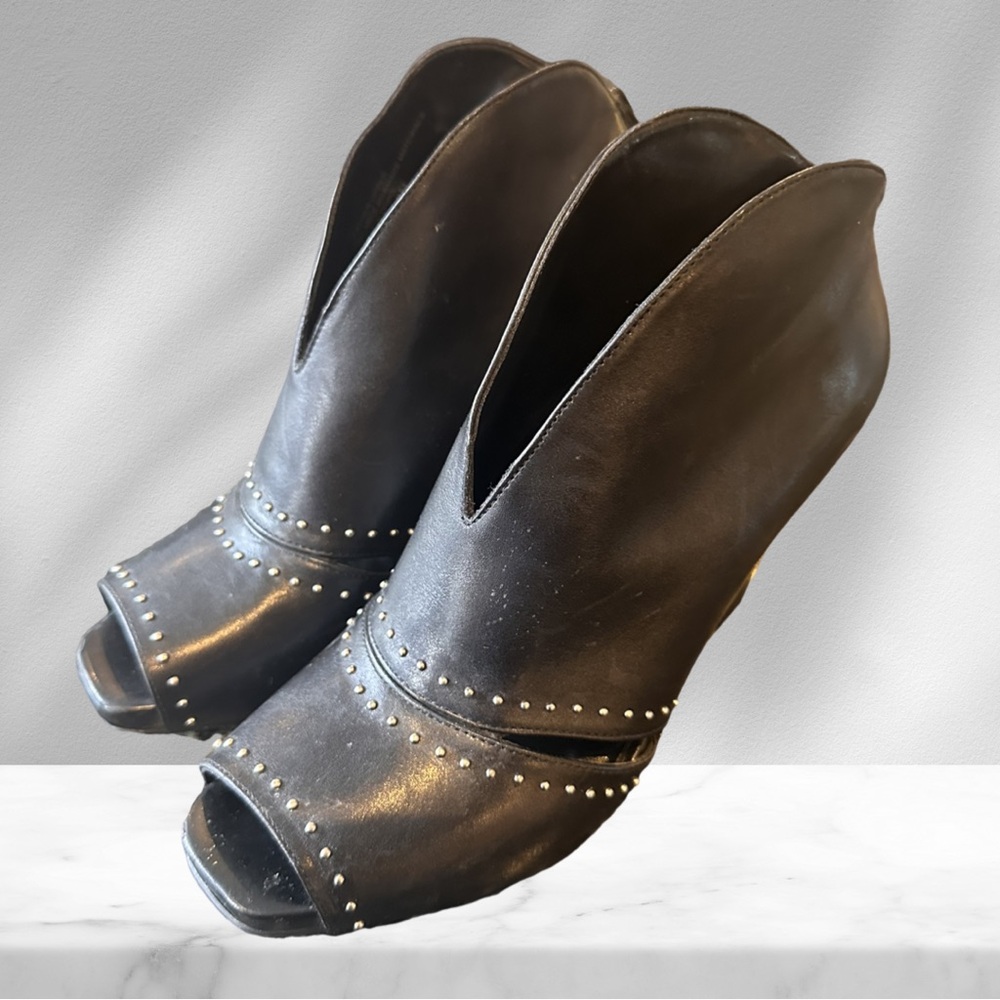 Franco Sarto Black Studded Open Toe Shootie 8